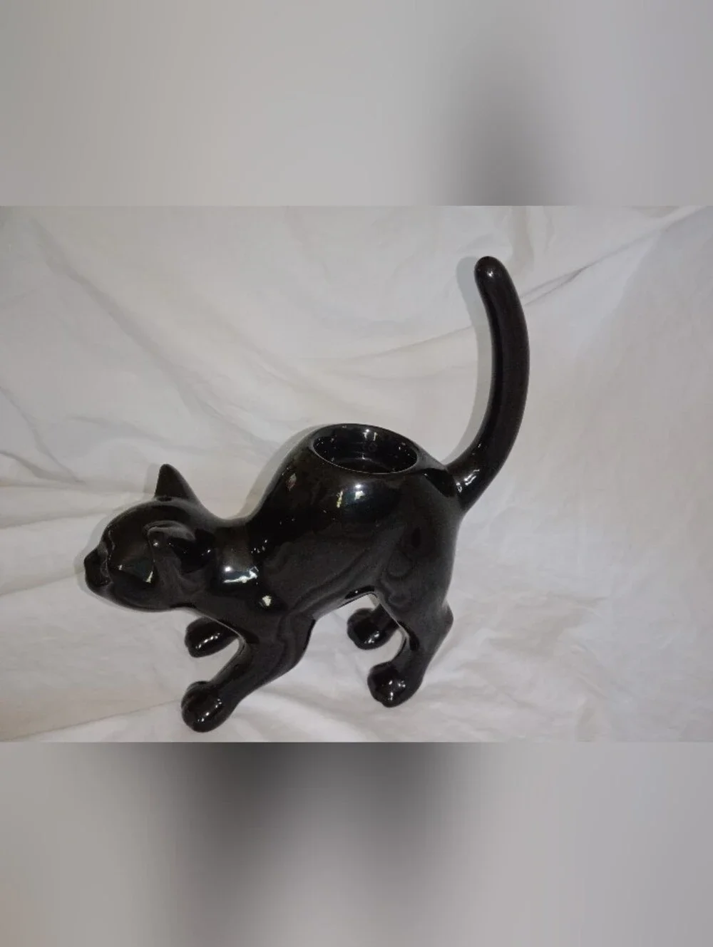Vintage Retired Halloween Scared Kitty Cat Candle Holder PartyLite 9 3/4